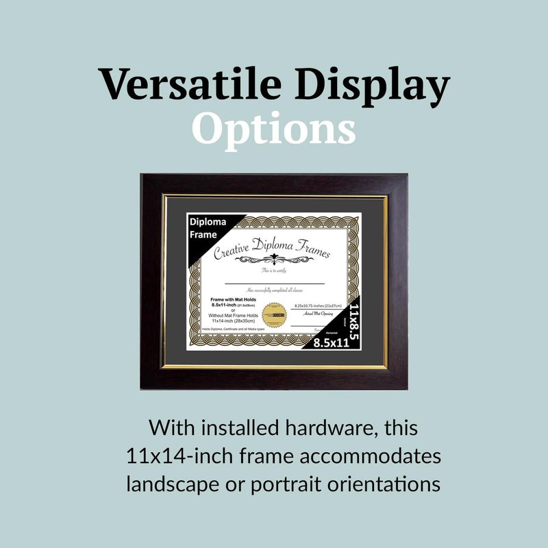 Creative Picture Frames 11" x 14" Majestic Mahogany with Gold Rim Diploma Frame & Mat, Displays 8.5" x 11" Certificate or 11" x 14" Document without Black Mat, Mahogany Finish, Full-Strength Glass - Image 3